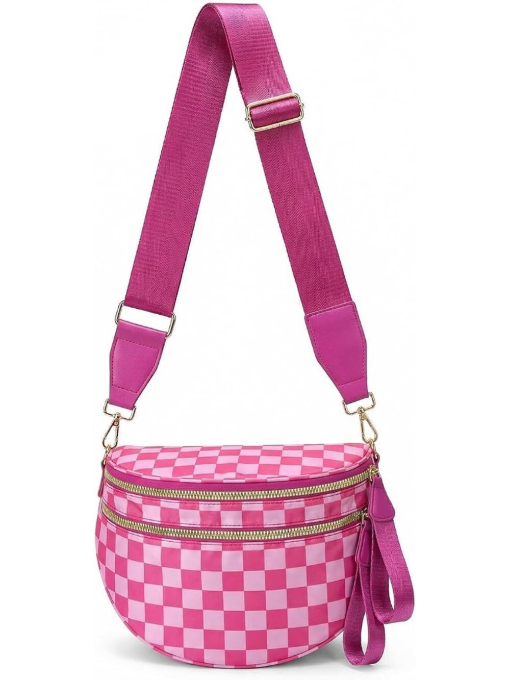 Checkered Crossbody Bag Nylon Bum Bags for Women Spacious Handbags Checkered Pur